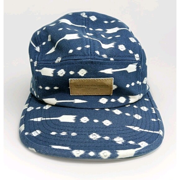 Obey Propaganda 5 Panel Ball Cap  Blue Canvas Arrows Diamonds Southwest Tribal - Picture 1 of 8
